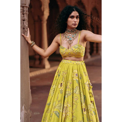 Paulmi & Harsh Rose Yellow Lehenga with Choli and Dupatta