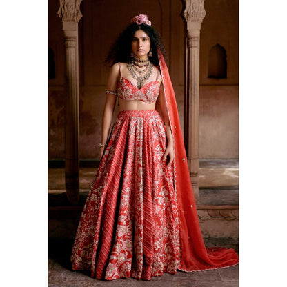 Paulmi & Harsh Jean Red Lehenga with Choli and Dupatta