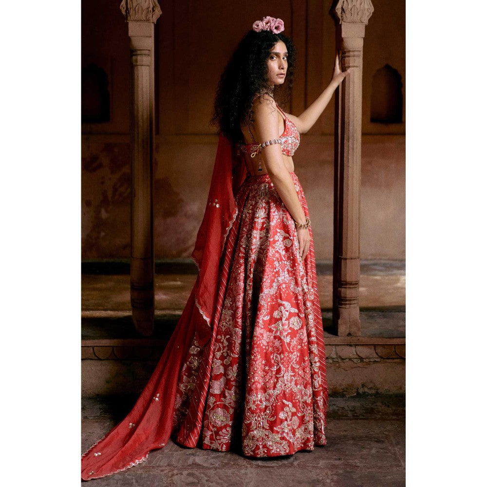 Paulmi & Harsh Jean Red Lehenga with Choli and Dupatta