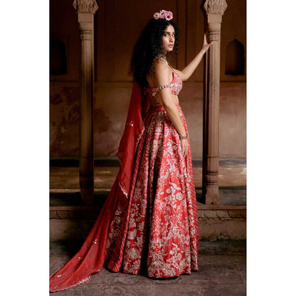 Paulmi & Harsh Jean Red Lehenga with Choli and Dupatta