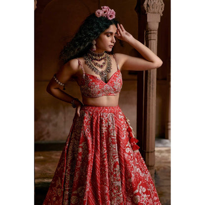 Paulmi & Harsh Jean Red Lehenga with Choli and Dupatta