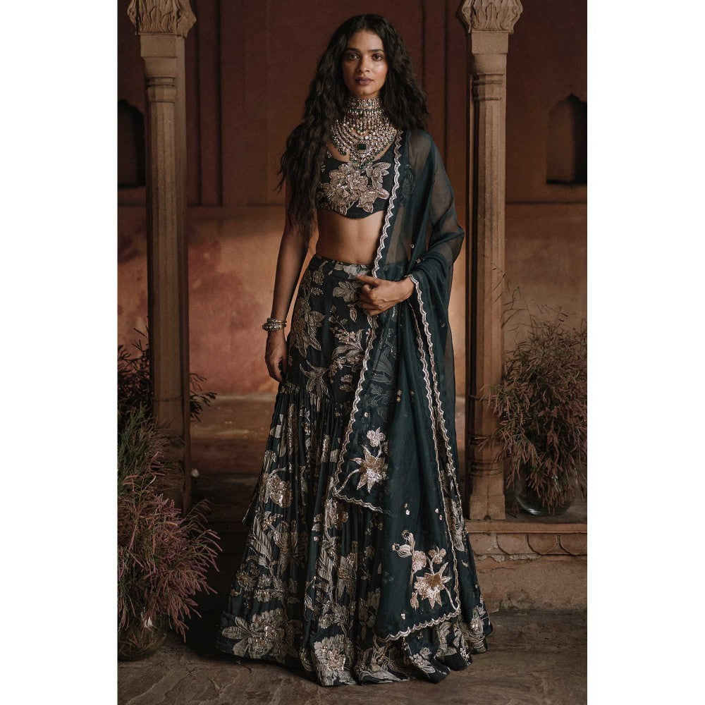Paulmi & Harsh Camille Black Lehenga with Choli and Dupatta