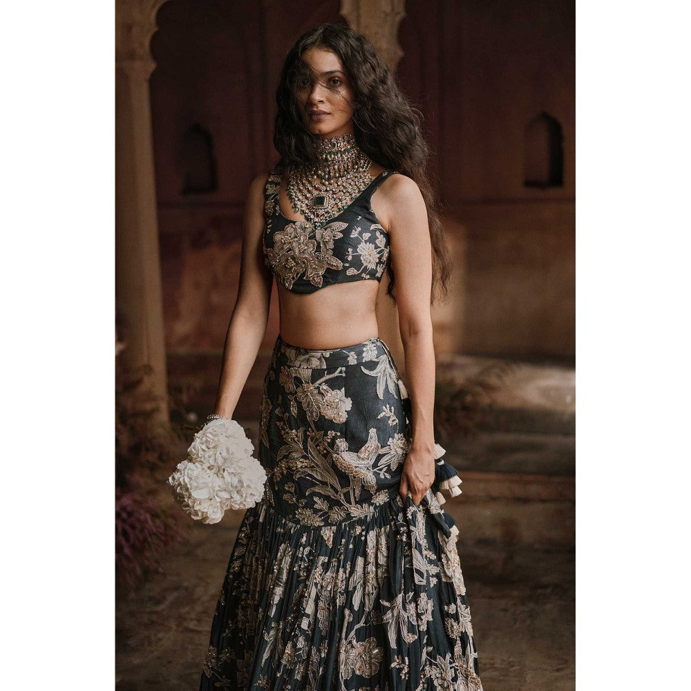 Paulmi & Harsh Camille Black Lehenga with Choli and Dupatta