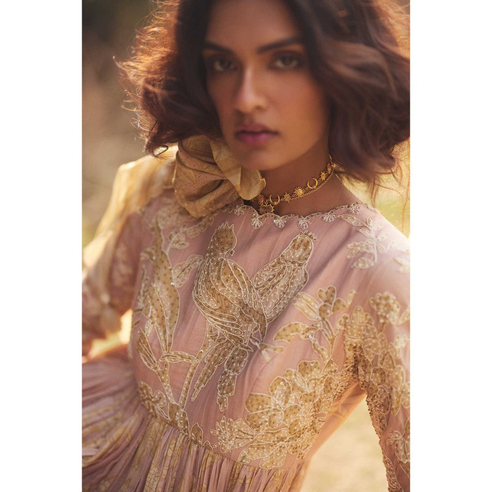 Paulmi & Harsh Women Pink Chanderi Round Neck Kurta with Pant and Dupatta