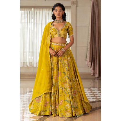 Paulmi & Harsh Sora Yellow Lehenga with Choli and Dupatta