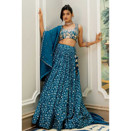 Paulmi & Harsh Kiku Teal Lehenga with Choli and Dupatta