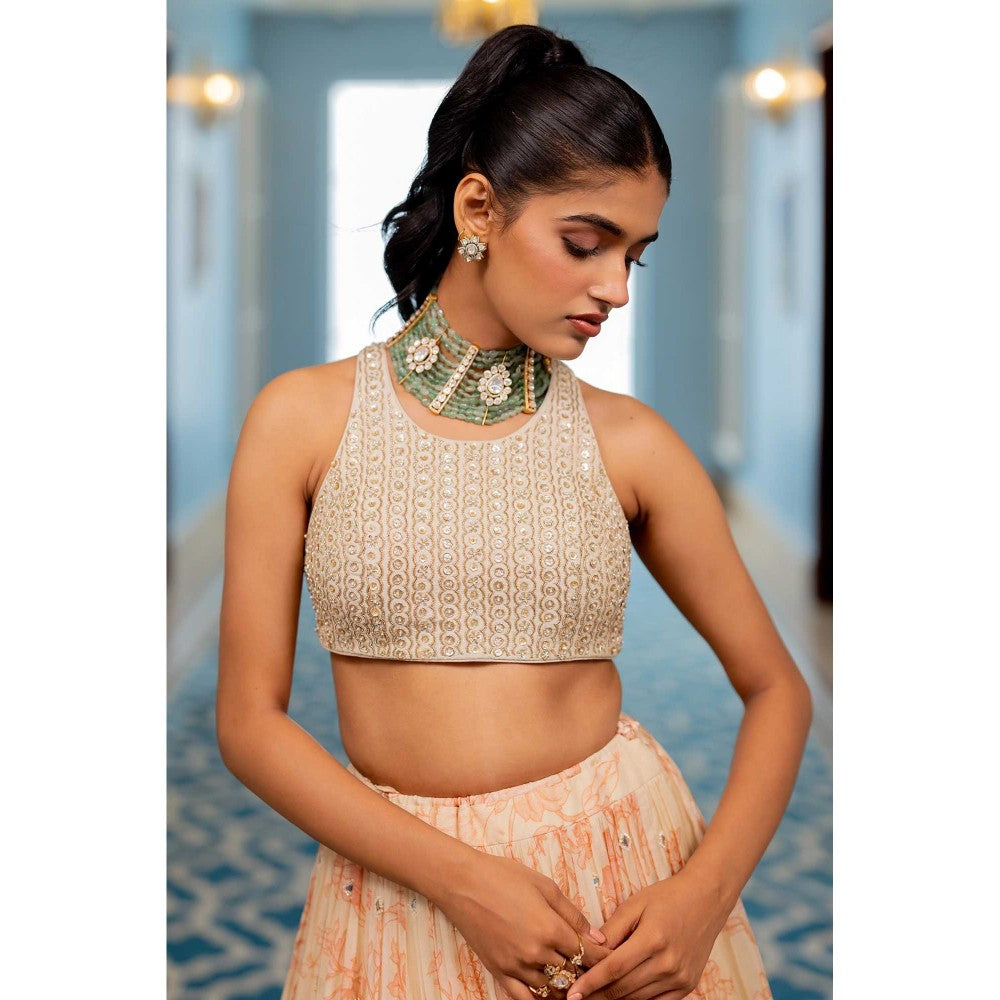 Paulmi & Harsh Saki Peach Lehenga with Choli and Dupatta