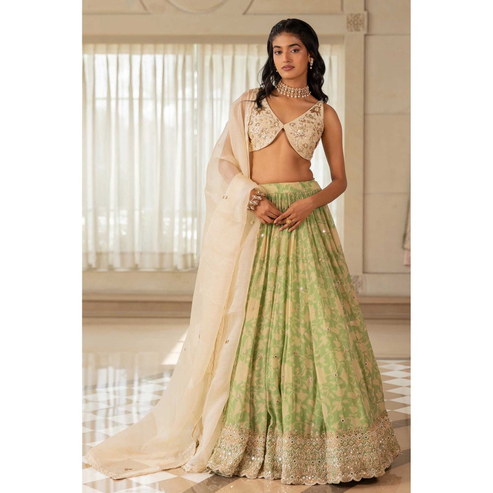Paulmi & Harsh Akina Green Lehenga with Choli and Dupatta