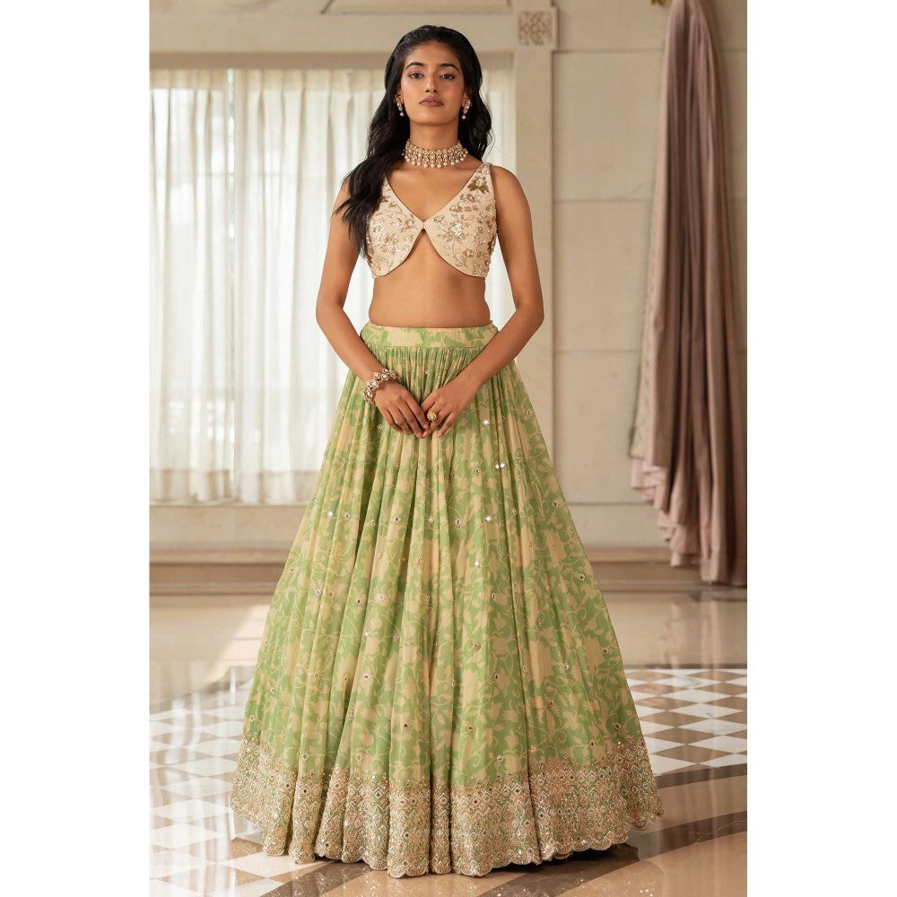 Paulmi & Harsh Akina Green Lehenga with Choli and Dupatta