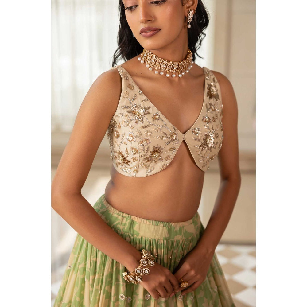 Paulmi & Harsh Akina Green Lehenga with Choli and Dupatta