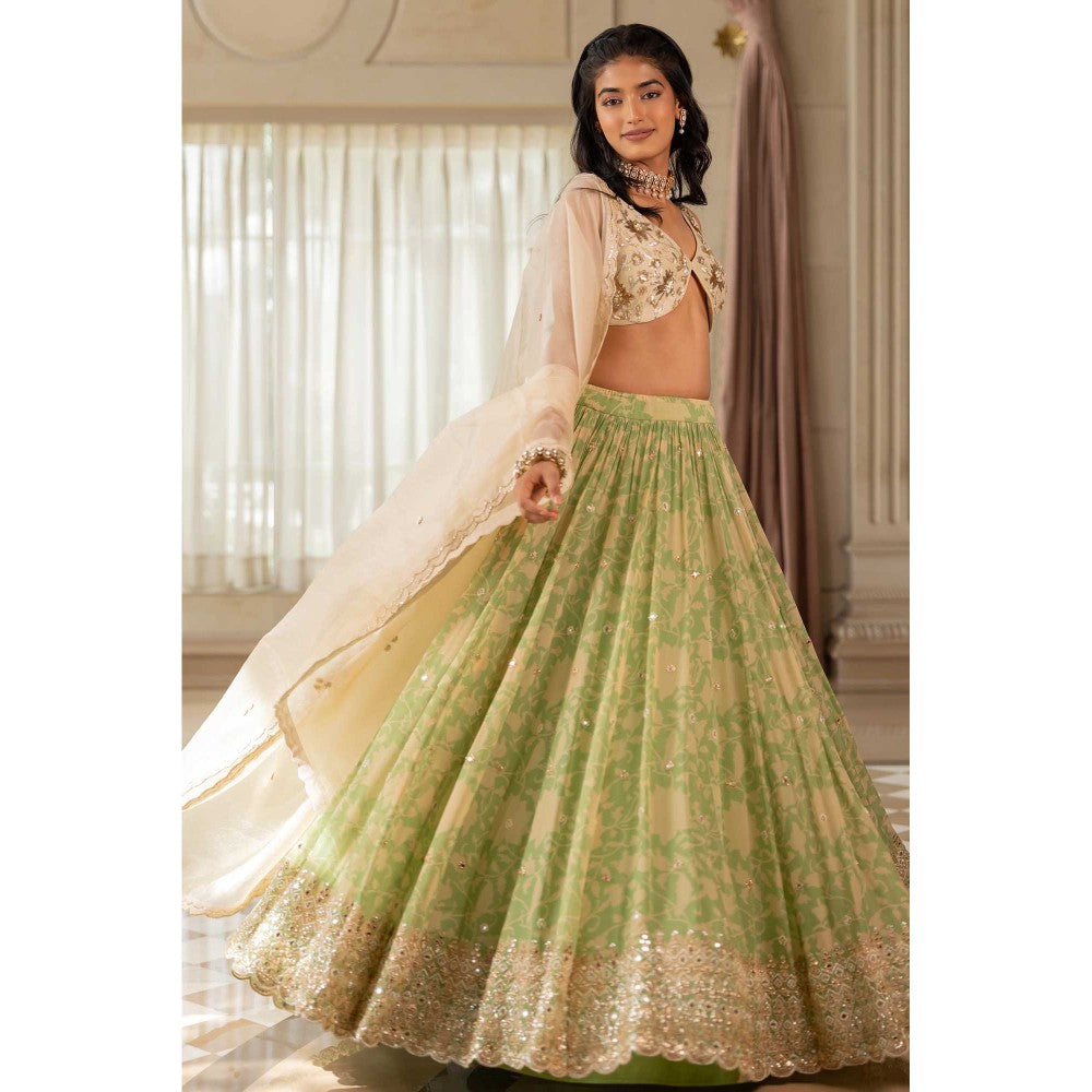 Paulmi & Harsh Akina Green Lehenga with Choli and Dupatta