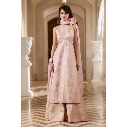 Paulmi & Harsh Women Pink Jacquard Round Neck Kurta with Palazzo