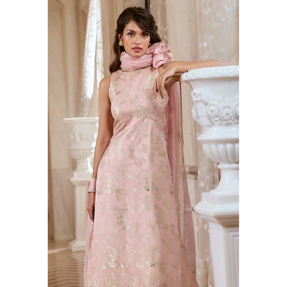 Paulmi & Harsh Women Pink Jacquard Round Neck Kurta with Palazzo
