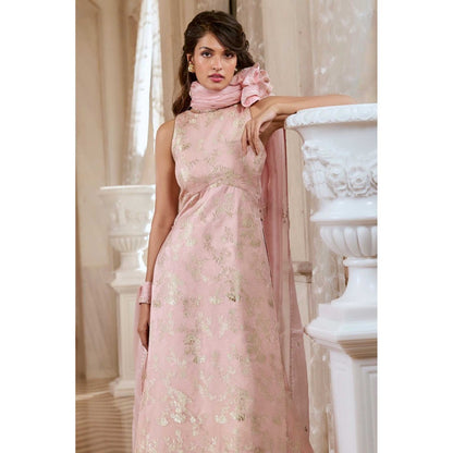 Paulmi & Harsh Women Pink Jacquard Round Neck Kurta with Palazzo