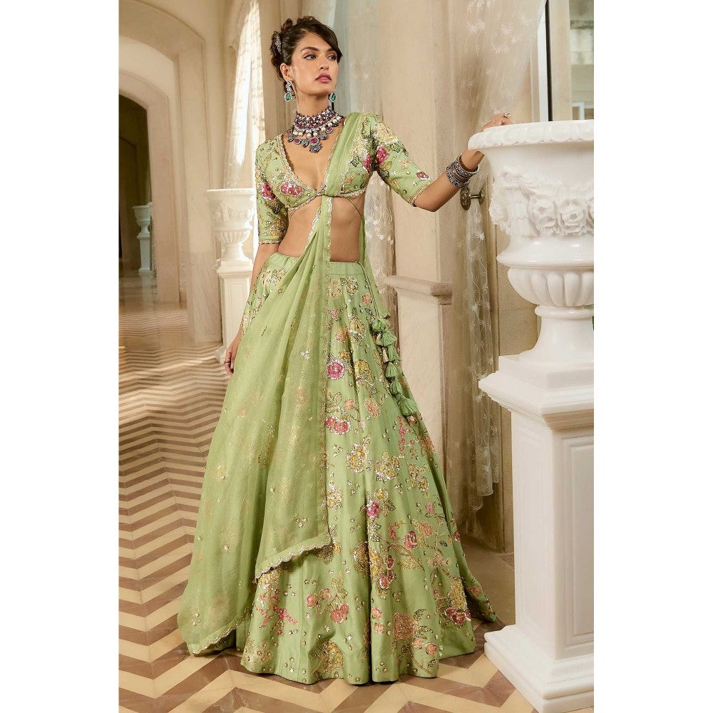 Paulmi & Harsh Aphrodite Green Lehenga with Choli and Dupatta