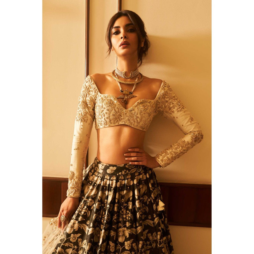 Paulmi & Harsh Athena Black Lehenga with Choli and Dupatta