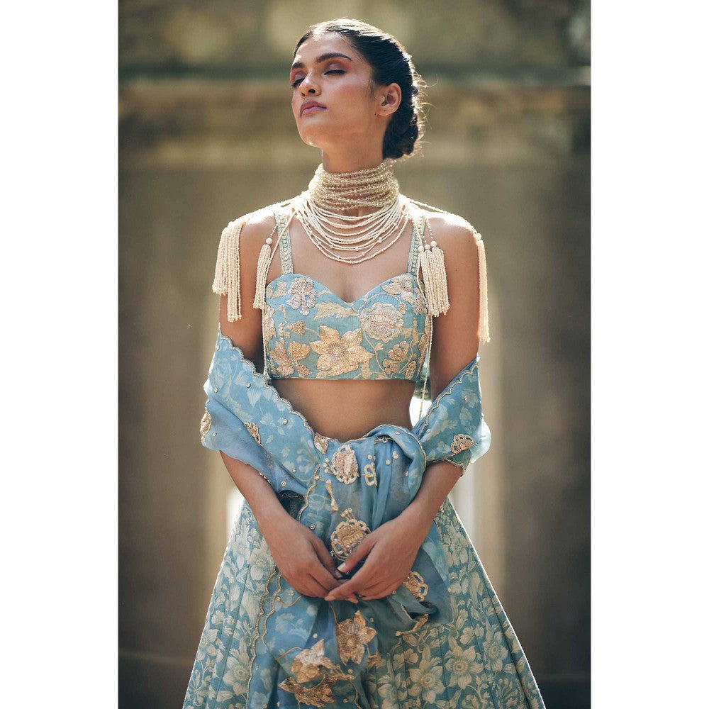 Paulmi & Harsh Vivienne Blue Lehenga with Choli and Dupatta