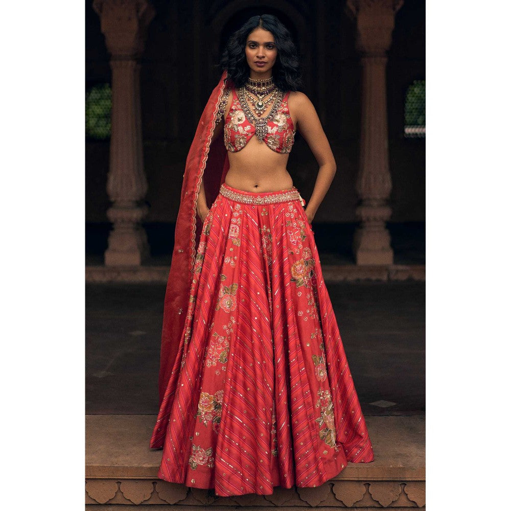 Paulmi & Harsh Oceane Red Lehenga with Choli and Dupatta