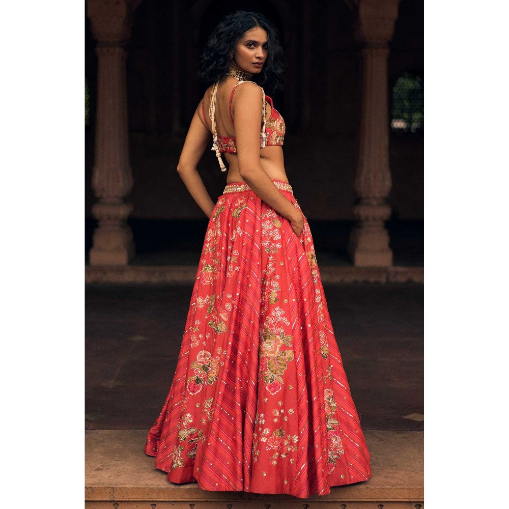 Paulmi & Harsh Oceane Red Lehenga with Choli and Dupatta
