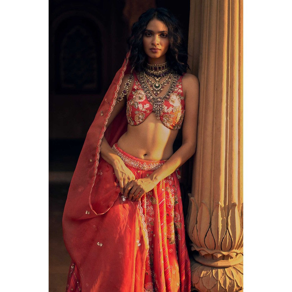 Paulmi & Harsh Oceane Red Lehenga with Choli and Dupatta