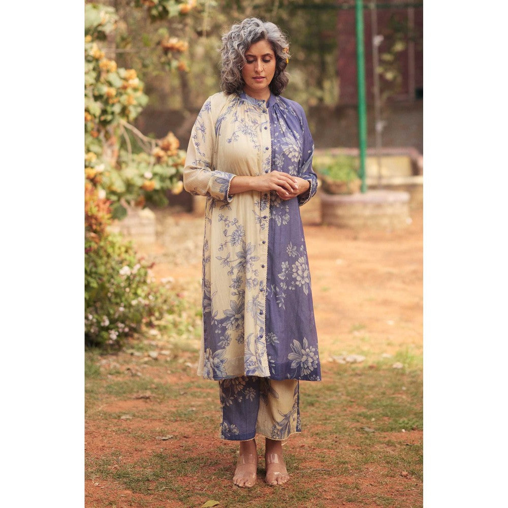 Paulmi & Harsh Women Purple Chanderi Mandarin Neck Kurta with Pant, Slip, Scaff
