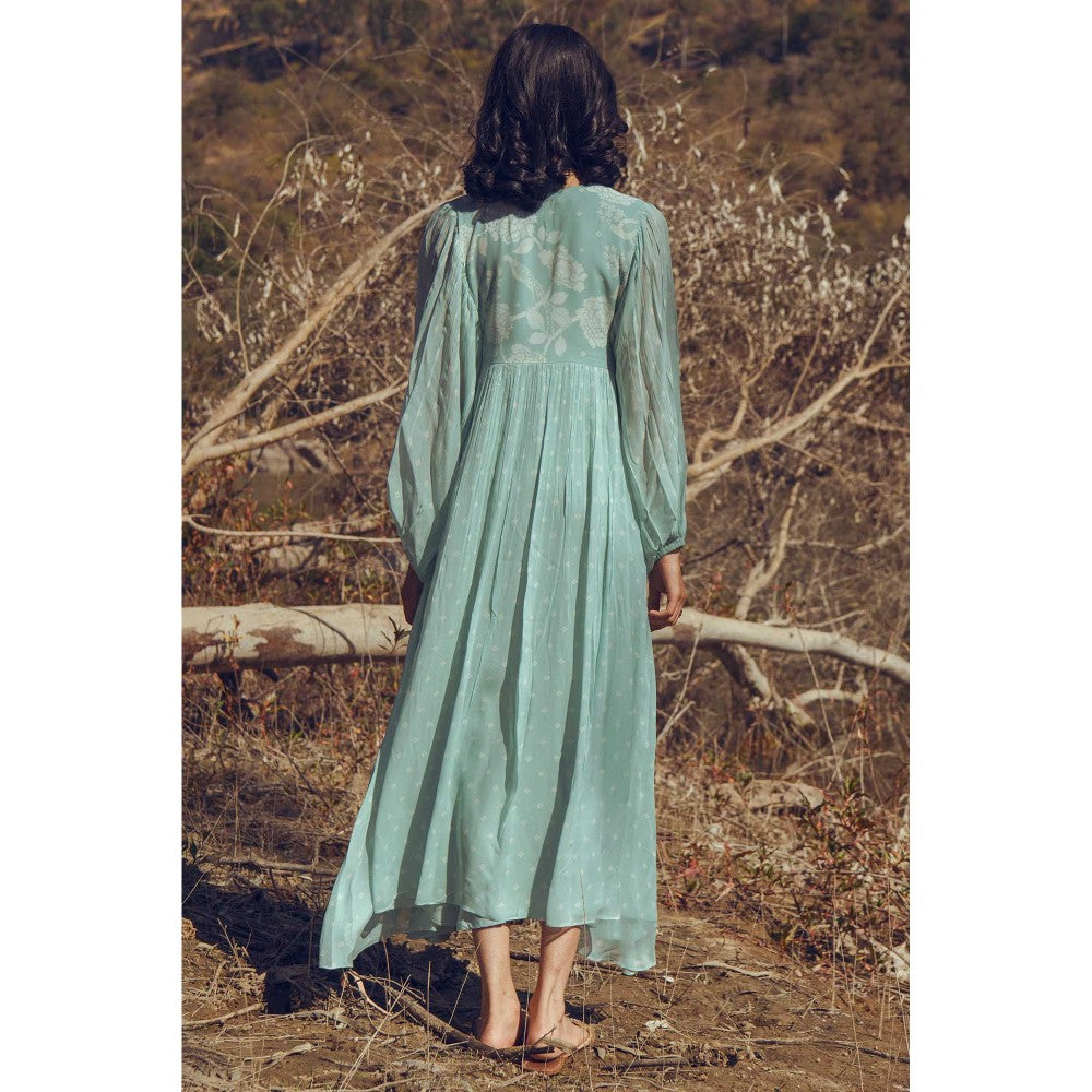 Paulmi & Harsh Ashley Blue Round Neck Maxi Dress