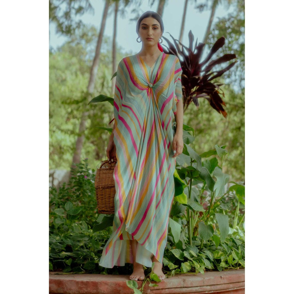 Paulmi & Harsh Jemimah Multi Coloured Striped Kaftan Dress With Slip
