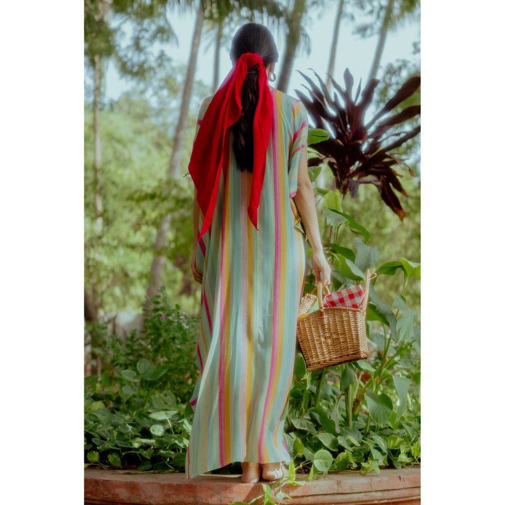 Paulmi & Harsh Jemimah Multi Coloured Striped Kaftan Dress With Slip