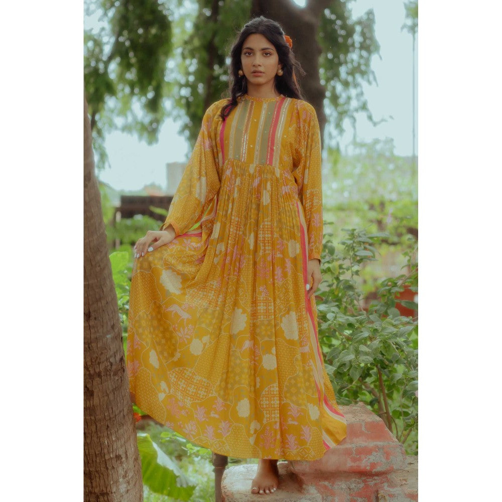 Paulmi & Harsh Serena Yellow Naksha Printed Maxi Dress