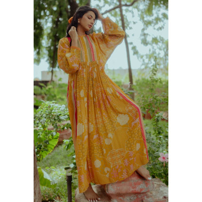 Paulmi & Harsh Serena Yellow Naksha Printed Maxi Dress