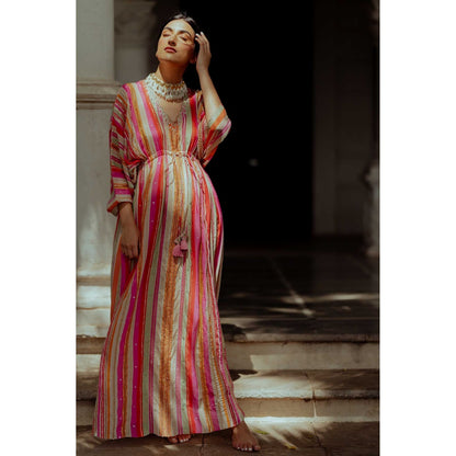 Paulmi & Harsh Klava Multi Coloured Kaftan Maxi Dress With Slip