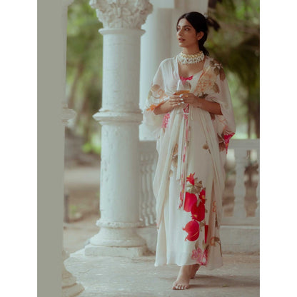 Paulmi & Harsh Della Off White Printed Maxi Dress With Jacket