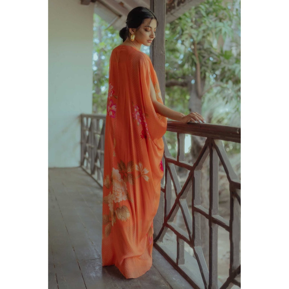 Paulmi & Harsh Mabel Orange Printed Kaftan Maxi Dress With Inner