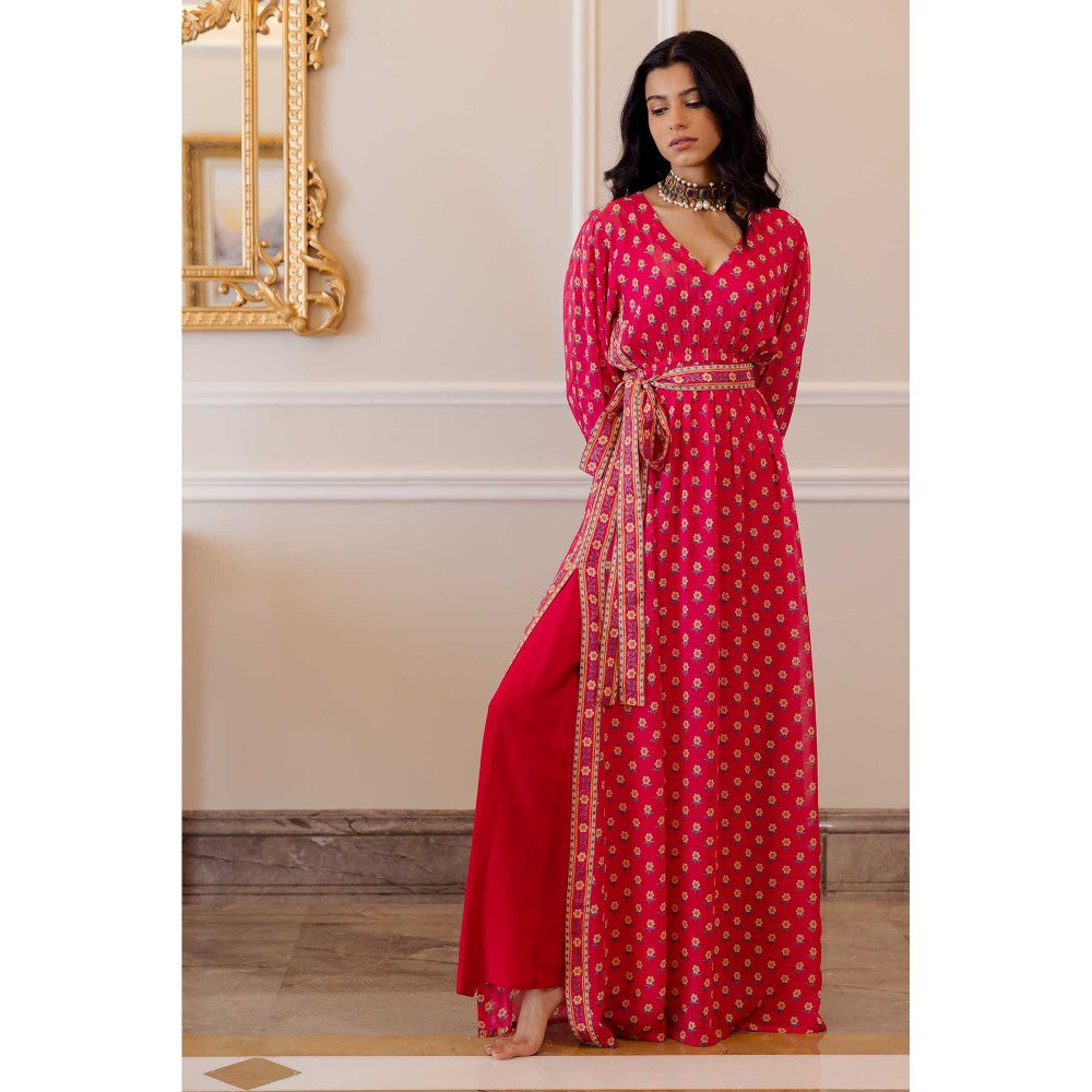 Paulmi & Harsh Amisha Pink Printed Kaftan Maxi With Belt