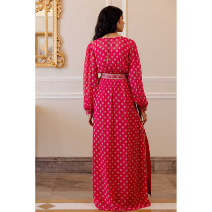 Paulmi & Harsh Amisha Pink Printed Kaftan Maxi With Belt