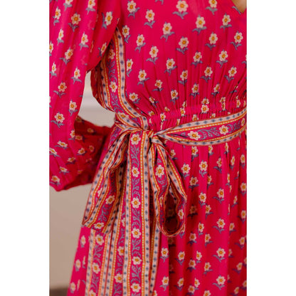 Paulmi & Harsh Amisha Pink Printed Kaftan Maxi With Belt