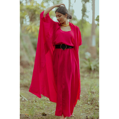 Paulmi & Harsh Jayna Pink Shawl Collared Maxi Dress With Jacket