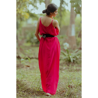 Paulmi & Harsh Jayna Pink Shawl Collared Maxi Dress With Jacket