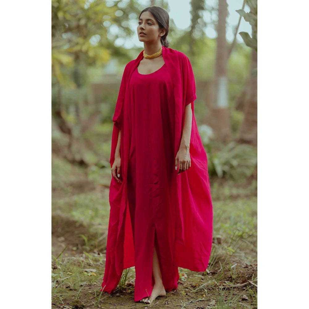 Paulmi & Harsh Jayna Pink Shawl Collared Maxi Dress With Jacket