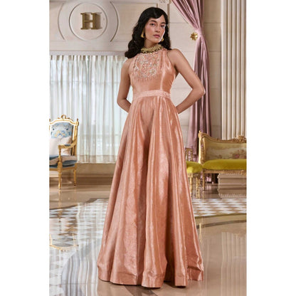 Paulmi & Harsh Mandi Peach Embroidered Halter Neck Jumpsuit