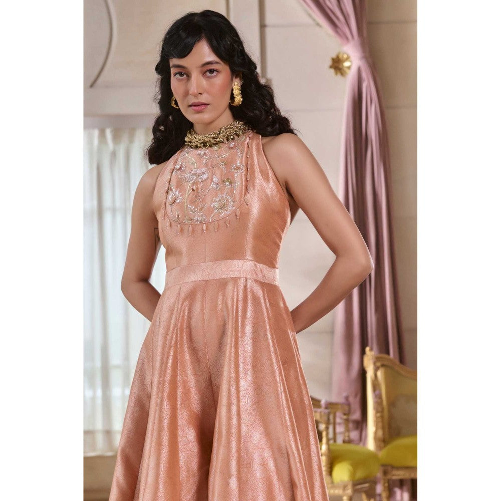 Paulmi & Harsh Mandi Peach Embroidered Halter Neck Jumpsuit