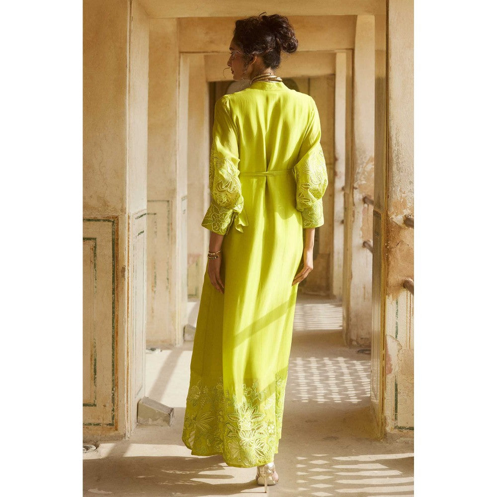 Paulmi & Harsh Victoria Yellow Embroidered Maxi Dress