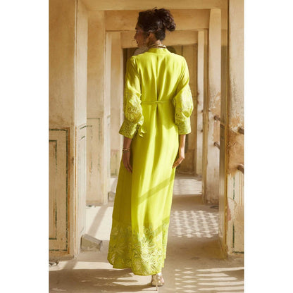 Paulmi & Harsh Victoria Yellow Embroidered Maxi Dress