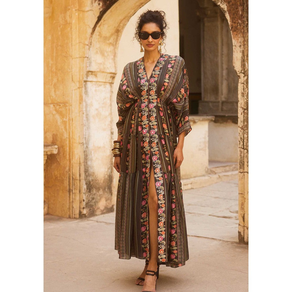 Paulmi & Harsh Briar Brown Maxi Kaftan Dress With Slip