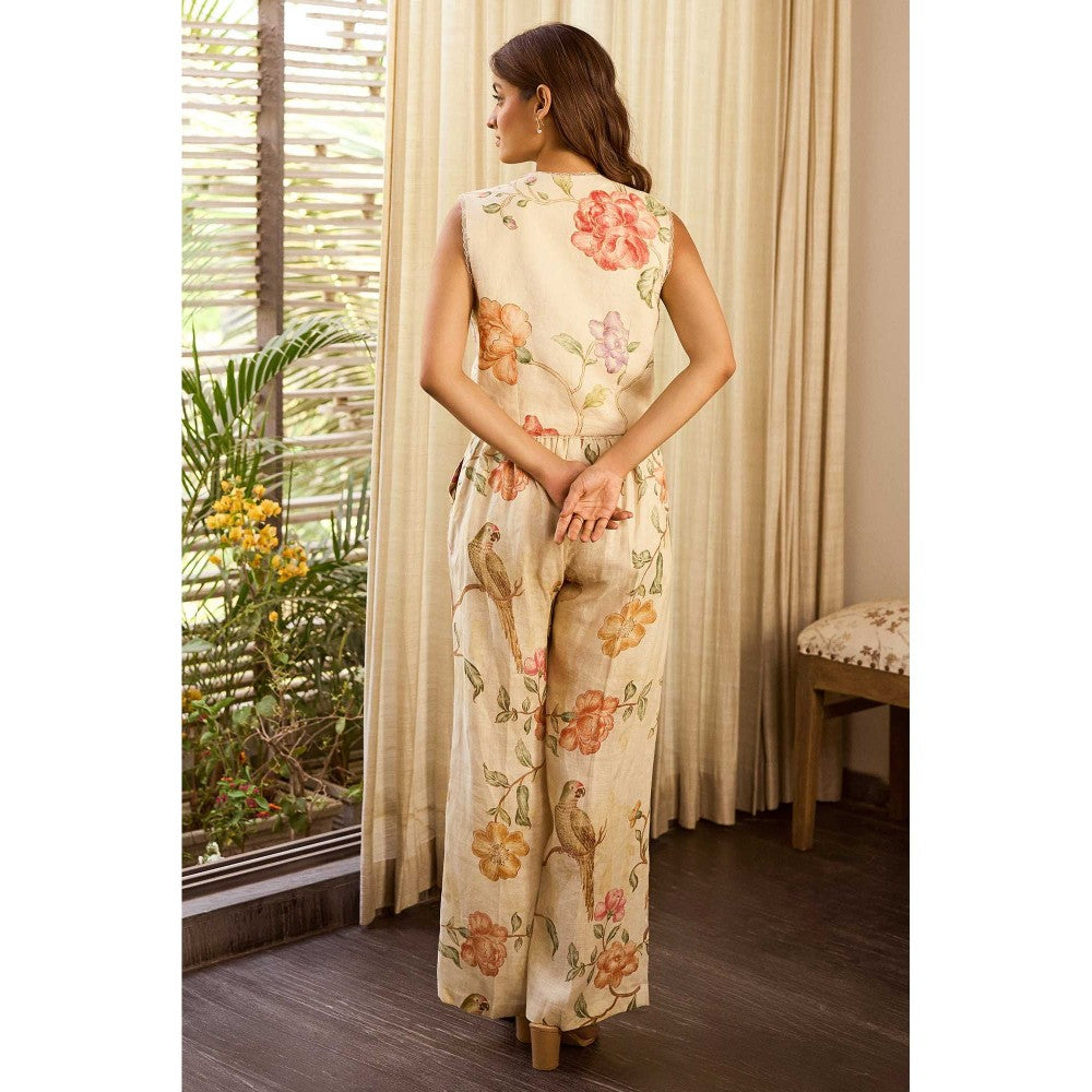 Paulmi & Harsh Off White Birdie Floral Printed Co-Ord