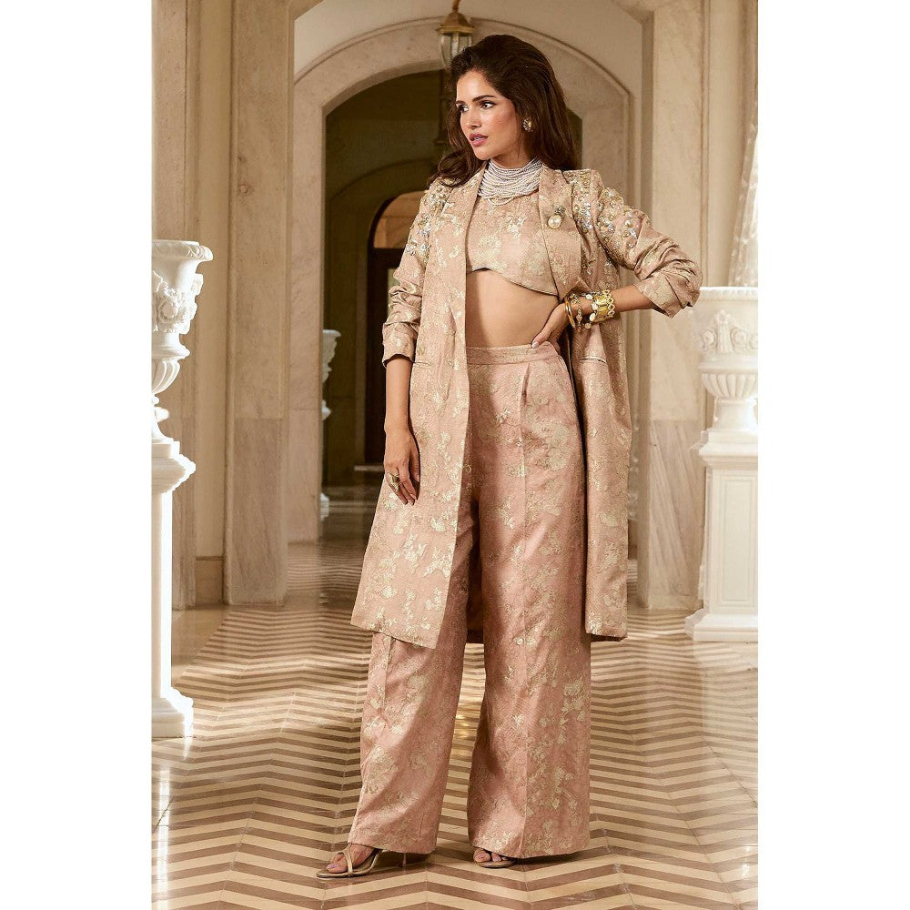 Paulmi & Harsh Minori Mauve Embroidered Blazer With Pant And Blouse