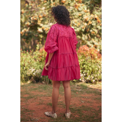 Paulmi & Harsh Lana Pink Embroidered Relaxed Fit Dress With Slip