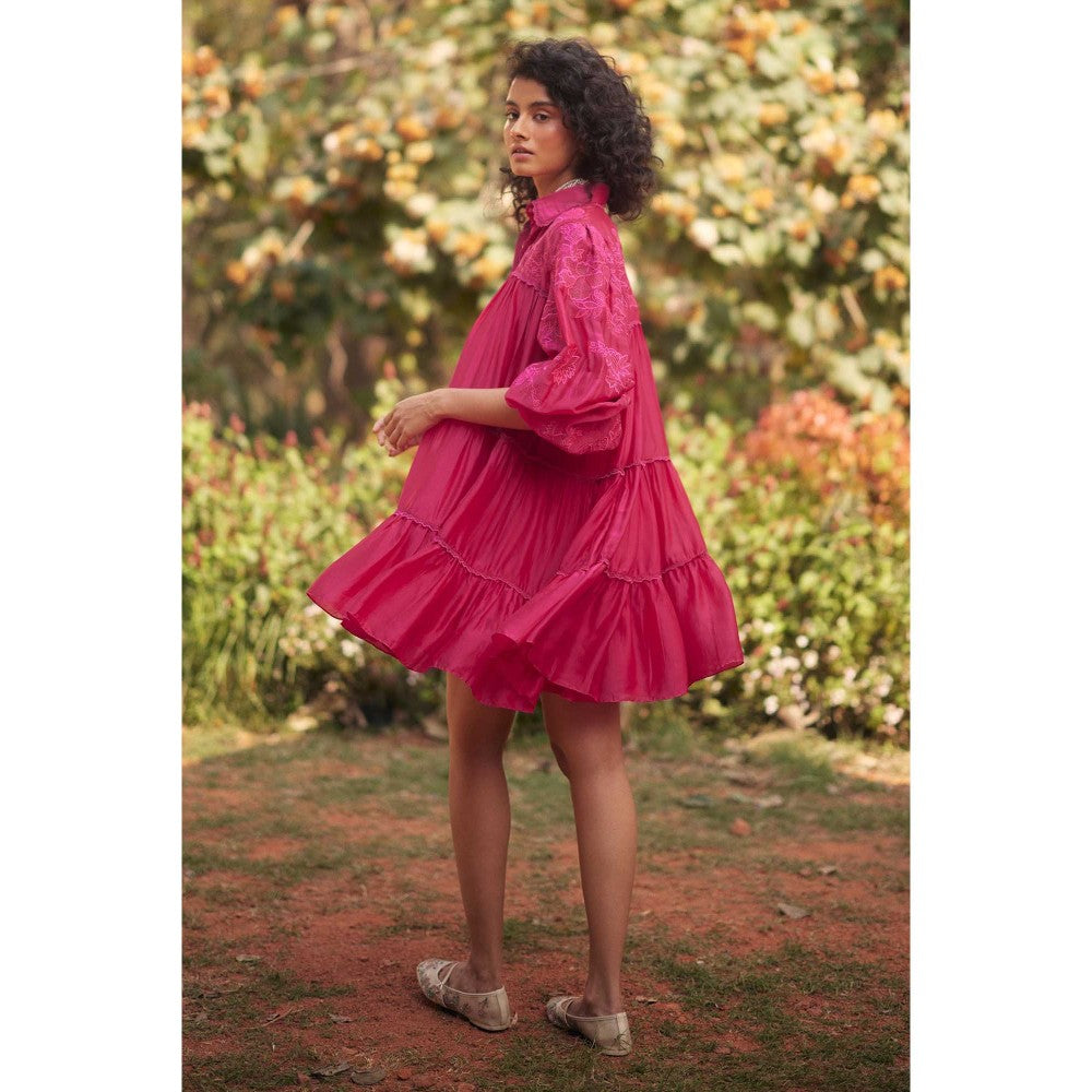Paulmi & Harsh Lana Pink Embroidered Relaxed Fit Dress With Slip