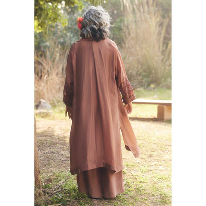Paulmi & Harsh Cocoa Brown V Neck Jumpsuit Set