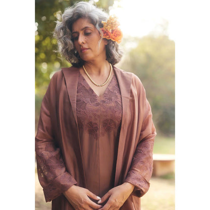 Paulmi & Harsh Cocoa Brown V Neck Jumpsuit Set